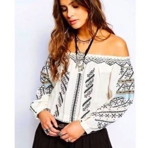 Free People top off shoulder blouse boho embroidered XS